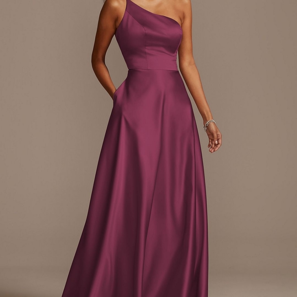 Davids Bridal Satin Bridesmaid Dress in Wine 4